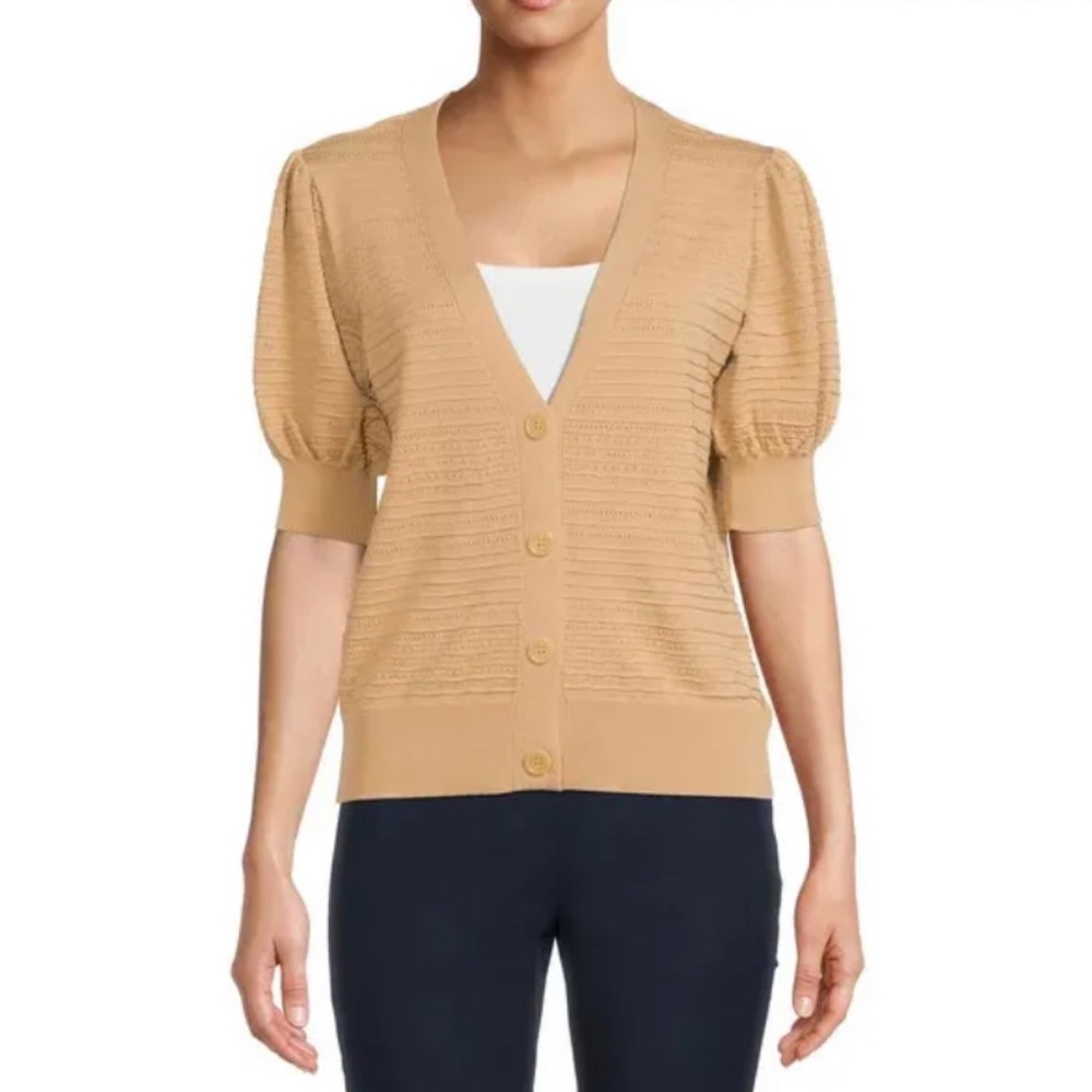 🆕🌹2/$20🌹Women’s Puff Sleeve Cardigan Sweater Brown Time and Tru XL 16 18 NWT